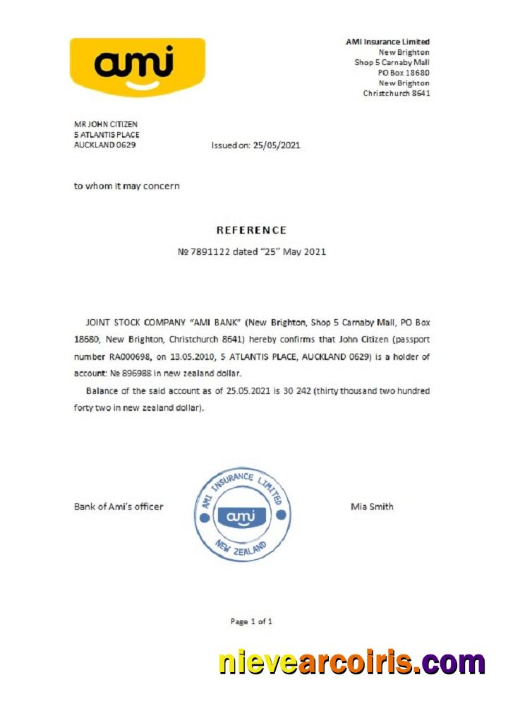 New Zealand Ami bank reference